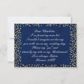 Werden Sie meine Bridesmaid Blue Gold Confetti sei Einladung (Rückseite)