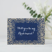 Werden Sie meine Bridesmaid Blue Gold Navy Imitate Einladung (Stehend Vorderseite)