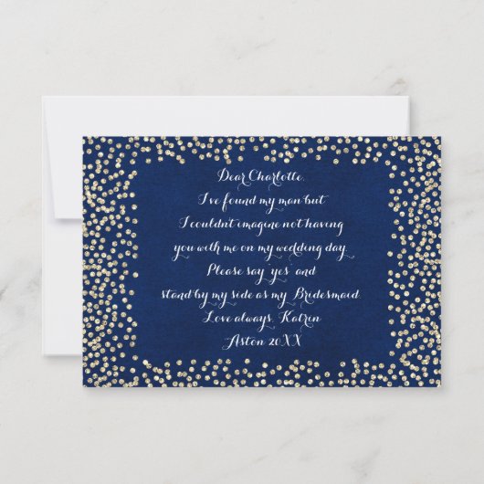 Werden Sie meine Bridesmaid Blue Gold Navy Imitate Einladung (Rückseite)