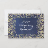 Werden Sie meine Bridesmaid Blue NavyGold Confetti Einladung (Vorderseite)