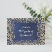 Werden Sie meine Bridesmaid Blue NavyGold Confetti Einladung (Stehend Vorderseite)
