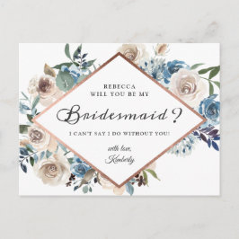 Werden Sie meine Bridesmaid Boho Dusty Blue Floral Einladungspostkarte