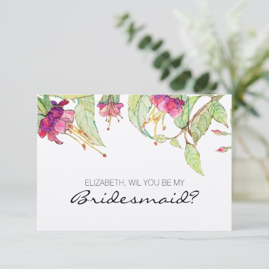 Werden Sie meine Bridesmaid Boho Pink Floral Einladung (Stehend Vorderseite)