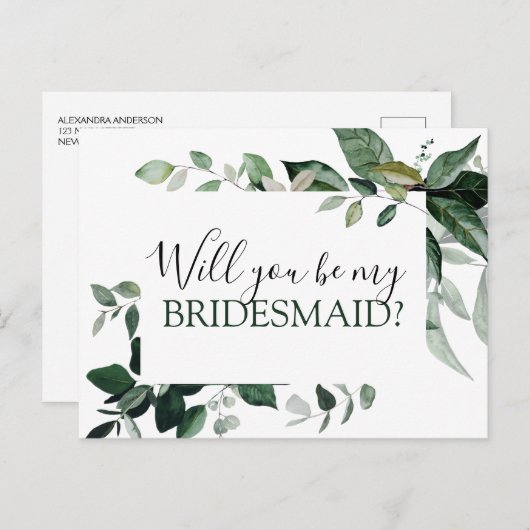 Werden Sie meine Bridesmaid Botanische Grünanlage Ankündigungspostkarte (Vorne/Hinten)