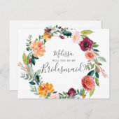 Werden Sie meine Bridesmaid Burgund-Blume sein? Einladungspostkarte (Vorne/Hinten)