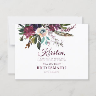 Werden Sie meine Bridesmaid Burgundy Floral sein? Postkarte