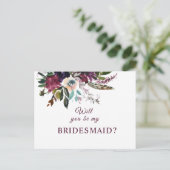 Werden Sie meine Bridesmaid Burgundy Floral sein? Postkarte (Stehend Vorderseite)