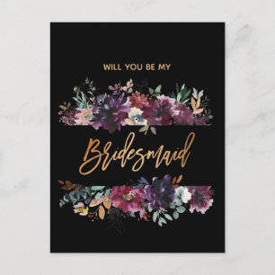 Werden Sie meine Bridesmaid Burgundy Marsala Flora Einladungspostkarte
