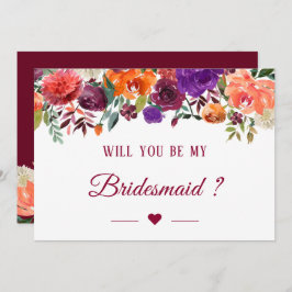 Werden Sie meine Bridesmaid Burgundy Orange Floral Einladung
