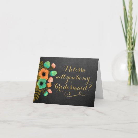 Werden Sie meine Bridesmaid-Chalkboard-Blumenkarte Einladung (Vorderseite)