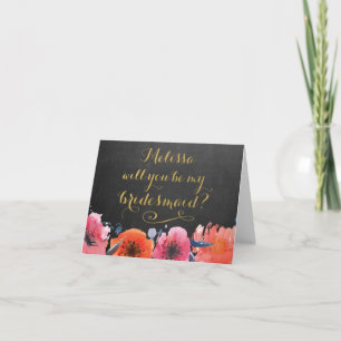 Werden Sie meine Bridesmaid-Chalkboard-Blumenkarte Einladung