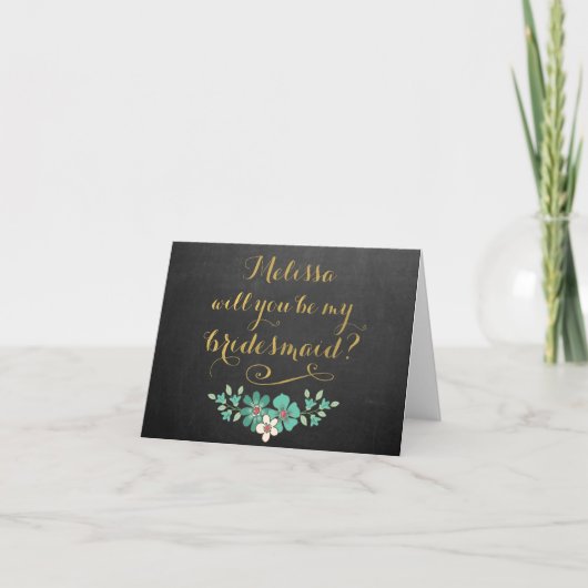 Werden Sie meine Bridesmaid-Chalkboard-Blumenkarte Einladung (Vorderseite)