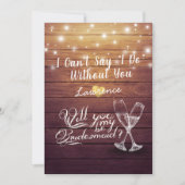 Werden Sie meine Bridesmaid Champagner Brille Wood Einladung (Vorderseite)