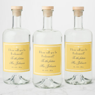 Werden Sie meine Bridesmaid Chic Script weich gelb Alkoholflaschenetikett