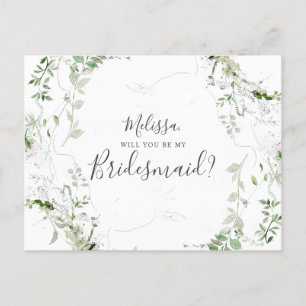 Werden Sie meine Bridesmaid Elegant Greenerie Einladungspostkarte