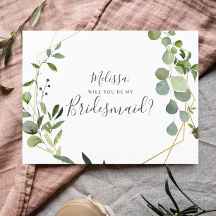 Werden Sie meine Bridesmaid Elegant Greenerie Einladungspostkarte