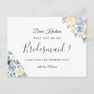 Werden Sie meine Bridesmaid Elegant Vanilla Blue Einladungspostkarte