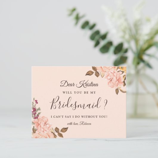 Werden Sie meine Bridesmaid Elegant Victoria Flora Einladungspostkarte (Stehend Vorderseite)