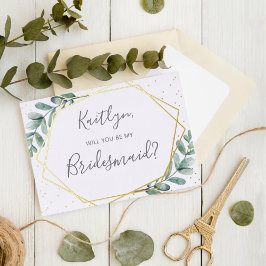 Werden Sie meine Bridesmaid Eukalyptus Geometric s Folie Einladungspostkarte