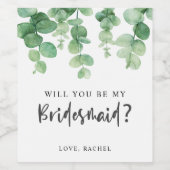 Werden Sie meine Bridesmaid Eukalyptus Wedding sei Weinetikett (Einzelnes Label)