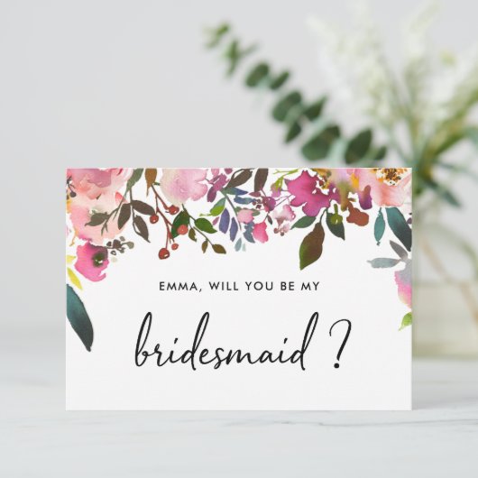 Werden Sie meine Bridesmaid-Flachkarte sein? Einladung (Stehend Vorderseite)
