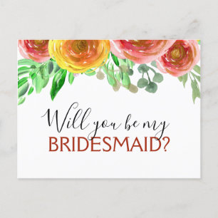 Werden Sie meine Bridesmaid-Flora-Farbe sein? Ankündigungspostkarte