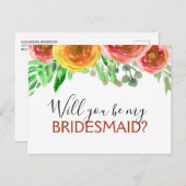 Werden Sie meine Bridesmaid-Flora-Farbe sein? Ankündigungspostkarte (Vorne/Hinten)