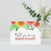 Werden Sie meine Bridesmaid-Flora-Farbe sein? Ankündigungspostkarte (Stehend Vorderseite)