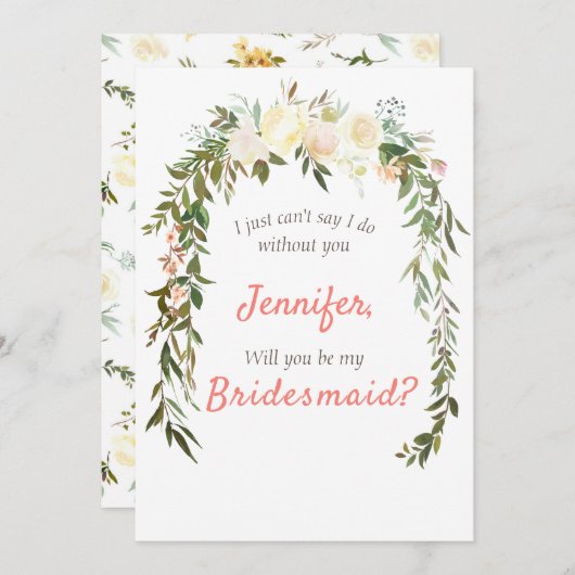 Werden Sie meine Bridesmaid Floral Elfenbeinkorall Einladung (Vorne/Hinten)