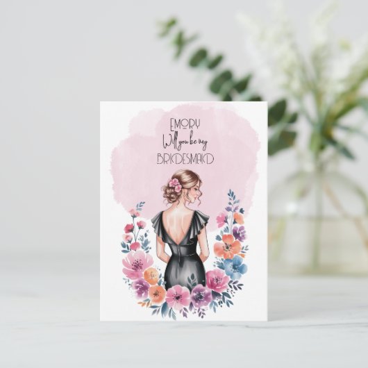 Werden Sie meine Bridesmaid-Floral sein? Feiertagspostkarte (Stehend Vorderseite)