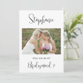 Werden Sie meine Bridesmaid-Fotokarte sein? Einladung (Stehend Vorderseite)