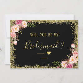 Werden Sie meine Bridesmaid Glam Black Gold Floral Einladung