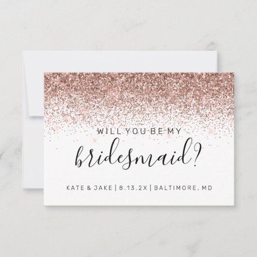 Werden Sie meine Bridesmaid Glitzer Confetti Rose  Einladung (Vorderseite)