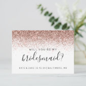 Werden Sie meine Bridesmaid Glitzer Confetti Rose  Einladung (Stehend Vorderseite)