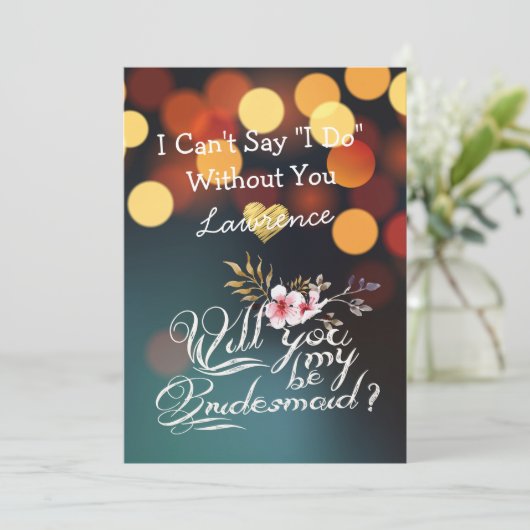 Werden Sie meine Bridesmaid Gold Bokeh Lights Flor Einladung (Stehend Vorderseite)