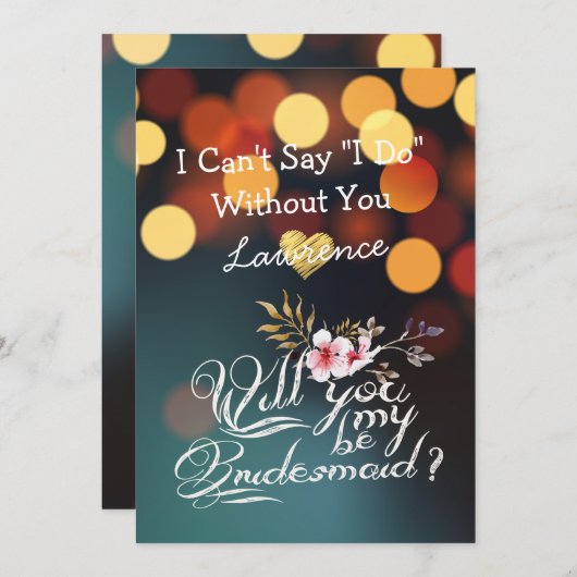 Werden Sie meine Bridesmaid Gold Bokeh Lights Flor Einladung (Vorne/Hinten)