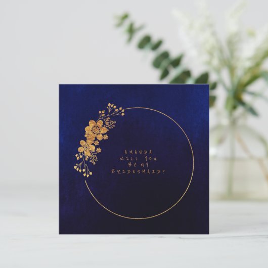 Werden Sie meine Bridesmaid Gold Navy Velvet? Einladung (Stehend Vorderseite)