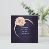Werden Sie meine Bridesmaid Gold Rose Blue Navy Wh Einladung (Stehend Vorderseite)