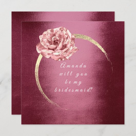 Werden Sie meine Bridesmaid Gold Rose Burgund Wrea Einladung (Vorne/Hinten)