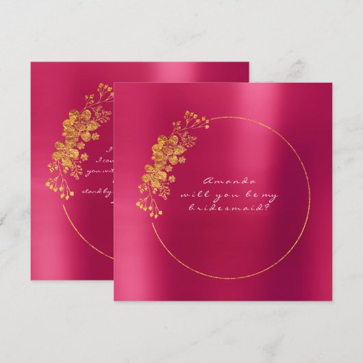 Werden Sie meine Bridesmaid-Goldbarren-Himbeerbonb Einladung (Vorne/Hinten)
