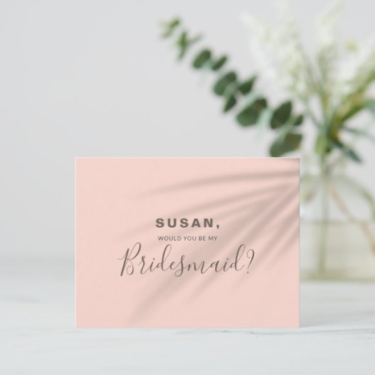 Werden Sie meine Bridesmaid Golden Hour Pink Card  Ankündigungspostkarte (Stehend Vorderseite)