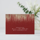 Werden Sie meine Bridesmaid Golden Red Kraft sein? Einladung (Stehend Vorderseite)