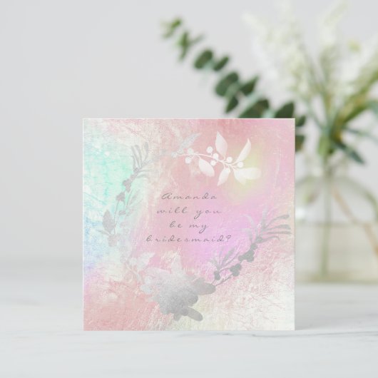 Werden Sie meine Bridesmaid Grau Silver Pearl Wrea Einladung (Stehend Vorderseite)