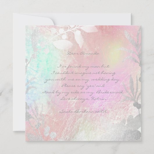 Werden Sie meine Bridesmaid Grau Silver Pearl Wrea Einladung (Rückseite)