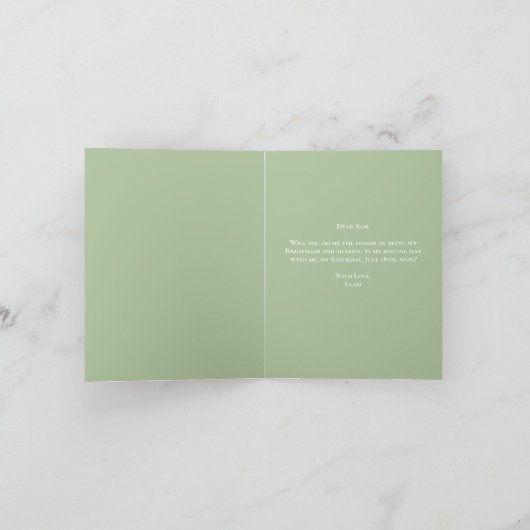 Werden Sie meine Bridesmaid Green Water Card sein? Karte (Innenseite)