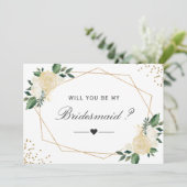 Werden Sie meine Bridesmaid Grünpflanzen Gold Flor Einladung (Stehend Vorderseite)