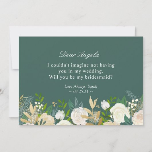 Werden Sie meine Bridesmaid Grünpflanzen Gold Flor Einladung (Rückseite)