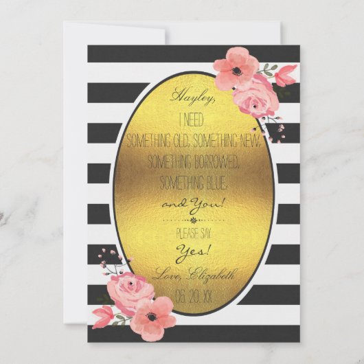 Werden Sie meine Bridesmaid-Imitats Gold Foil-Blum Einladung (Rückseite)