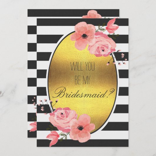 Werden Sie meine Bridesmaid-Imitats Gold Foil-Blum Einladung (Vorne/Hinten)