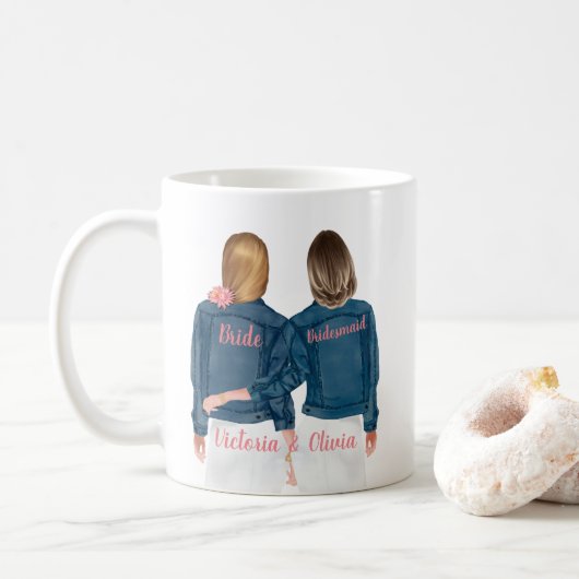 Werden Sie meine Bridesmaid Jean Jacket-Tasse sein Kaffeetasse (Mit Donut)